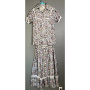 Stage West Vintage Pearl Snap Button Up Top Button Down Skirt Size 9